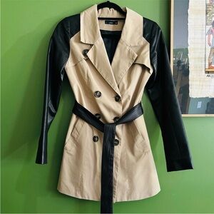 Chic Beige and Black Women's Trench Coat